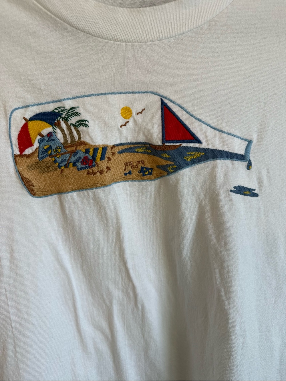 Vintage Willowbend Embroidered Beach Sailboat Single Stitch T Shirt XL USA